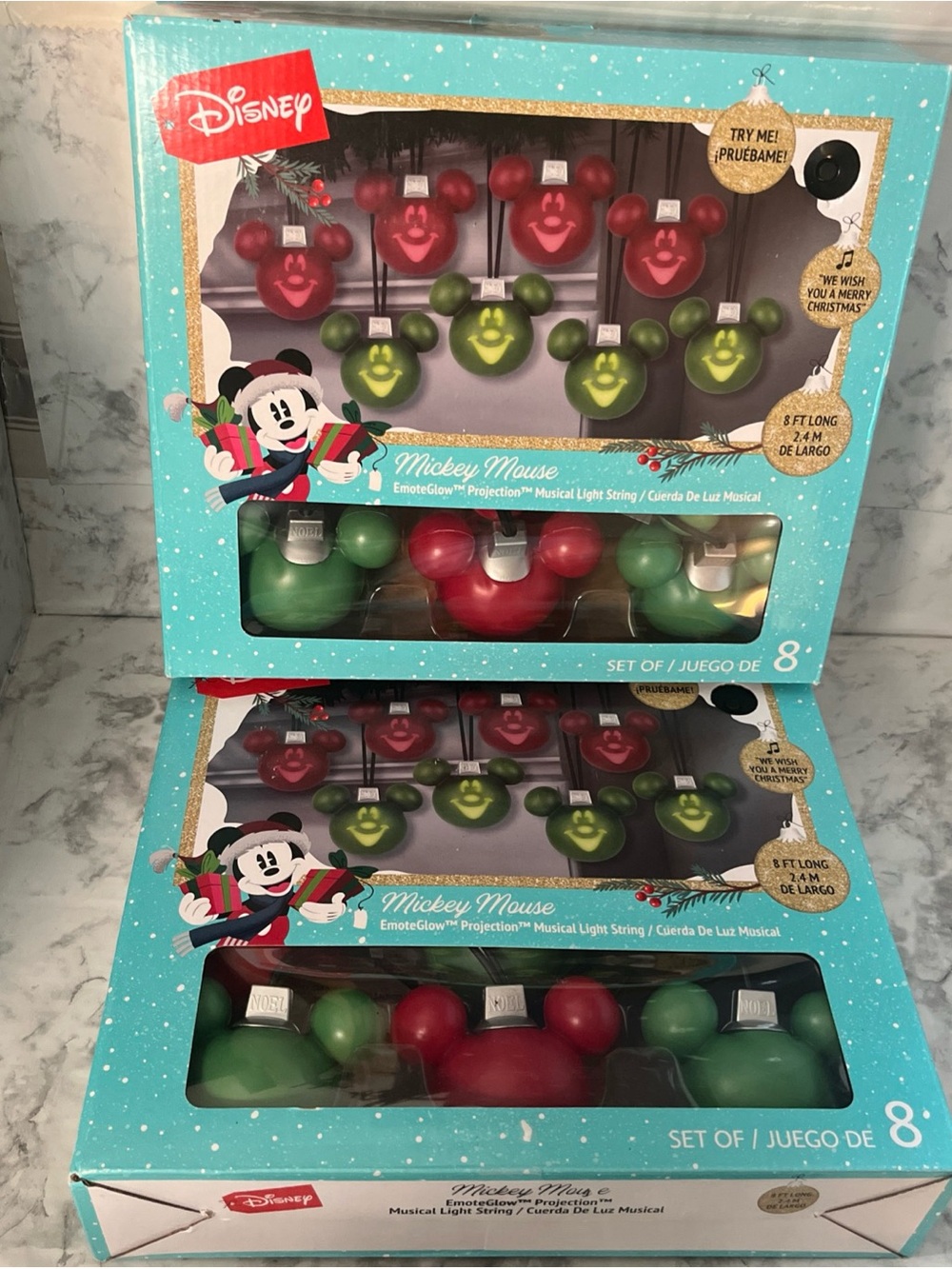 Lot 2 Disney Christmas Mickey Mouse Projection Singing String Lights 8.2ft New